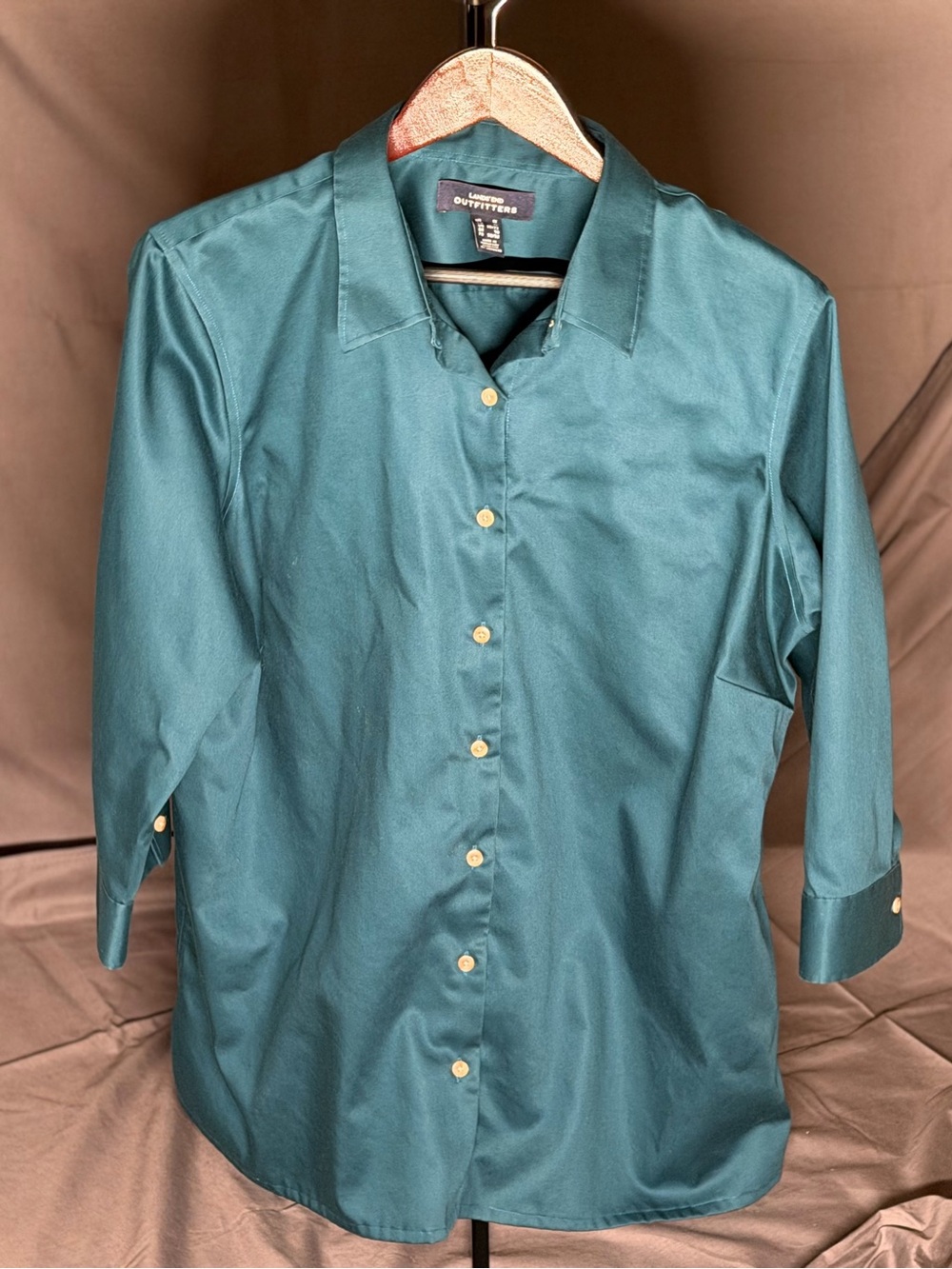 Lands' End Women’s Cotton Teal-Green 3/4 Sleeve Button Shirt
